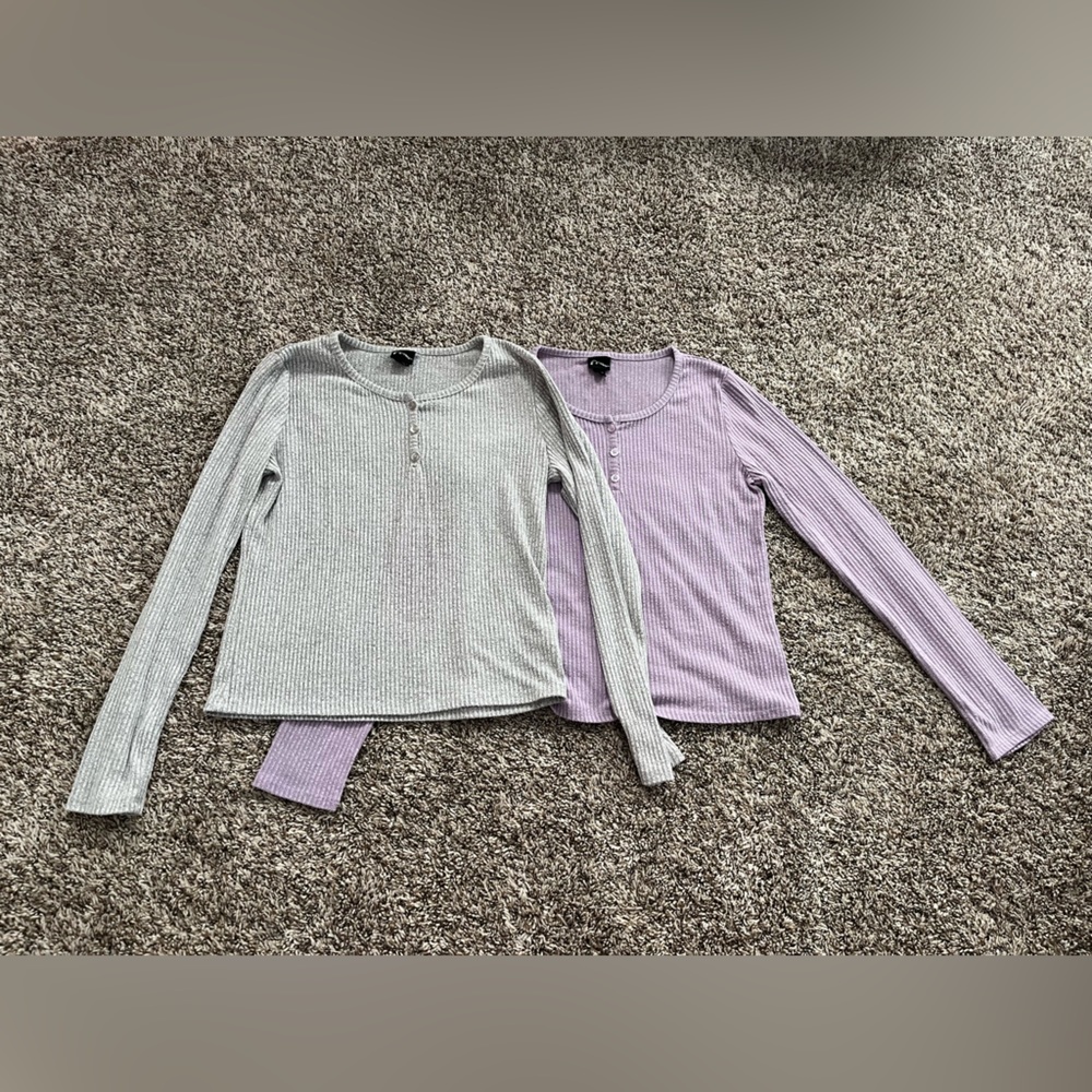 2 Girls' Art Class Cozy Long Sleeve Henley Sweater T-Shirts Tops, Large (10-12)